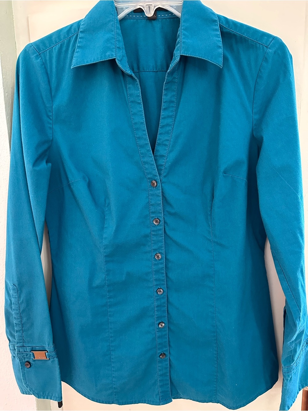 Express Teal Button-Down Collared Long Sleeve Shirt